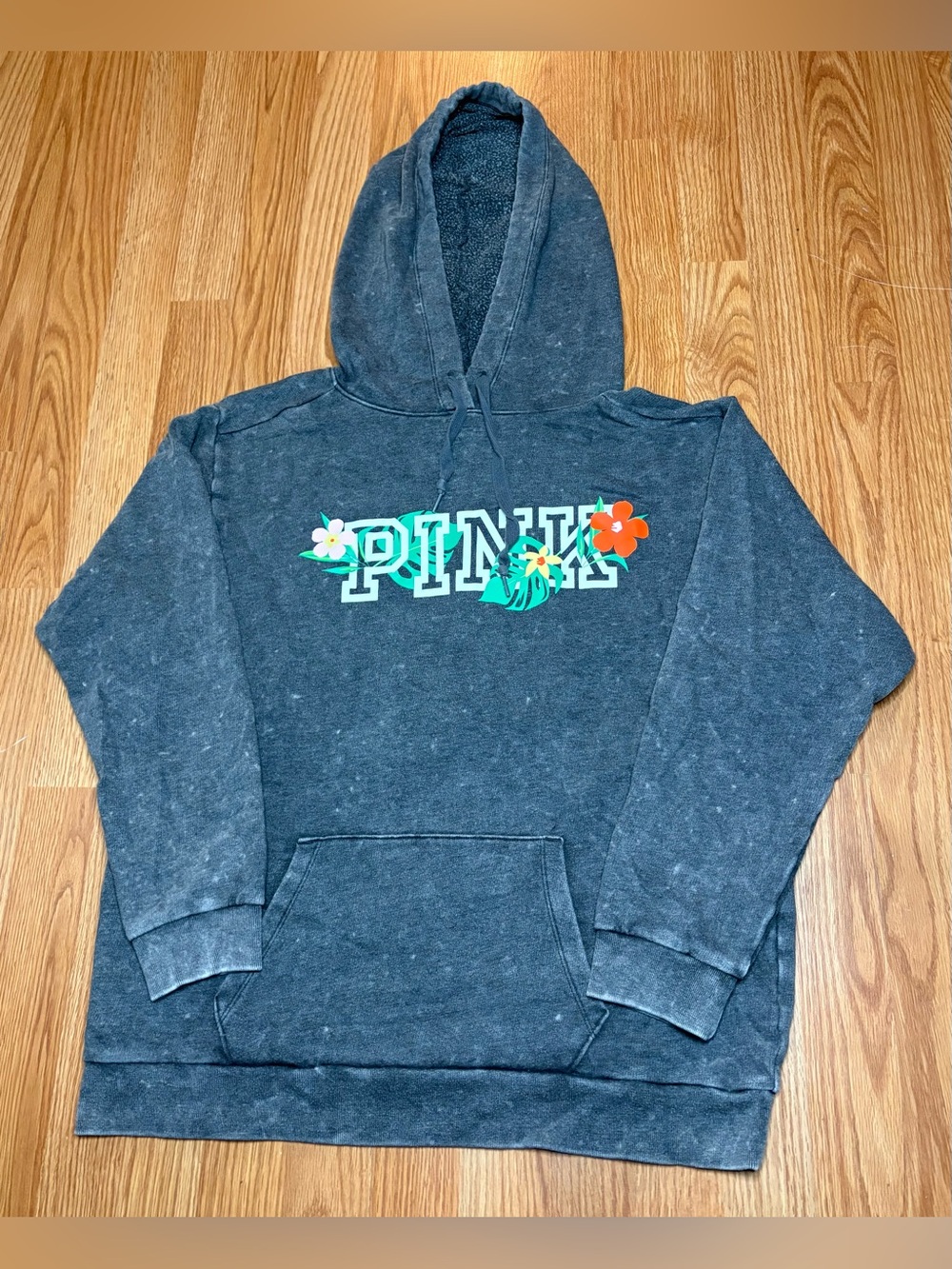 PINK Victoria's Secret Washed Hoodie with Floral Logo